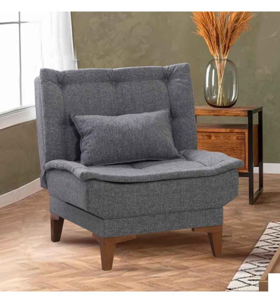 Chaise à oreilles, gris foncé, cadre en bois de hêtre, tissu polyuréthane - acrylique