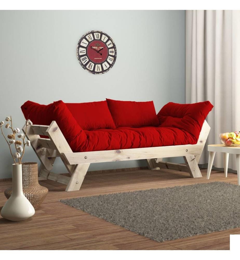 Canapé de jardin 2 places, 100 % pin, naturel, rouge