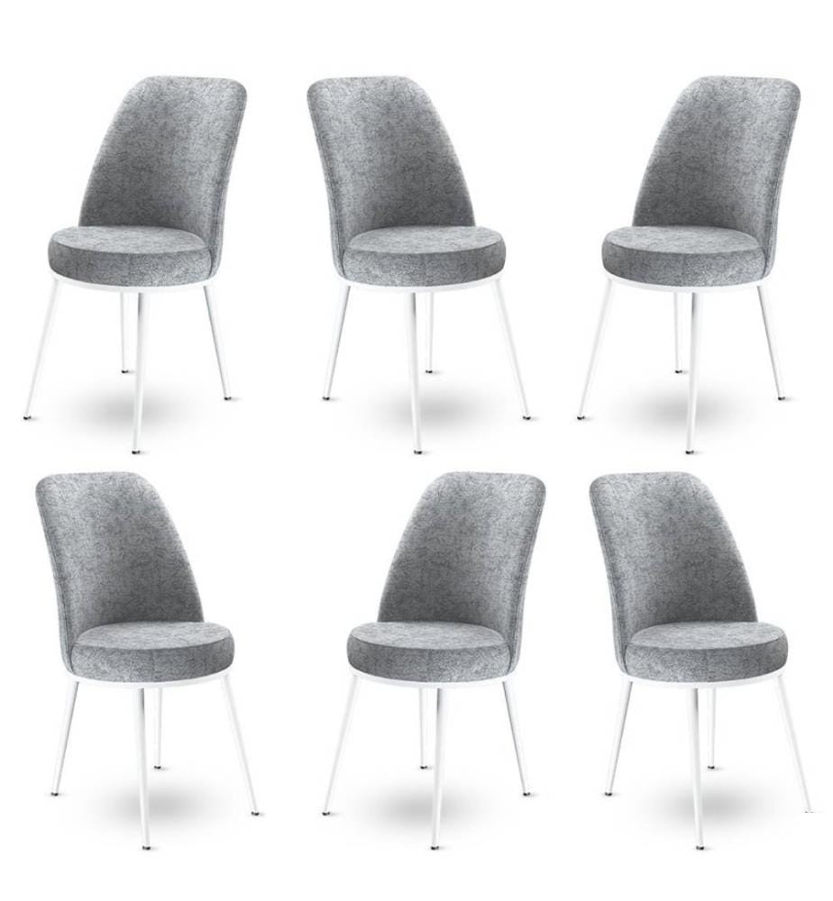 Ensemble de chaises, 6 pièces, gris, blanc, cadre : Métal, Tissu : Babyface