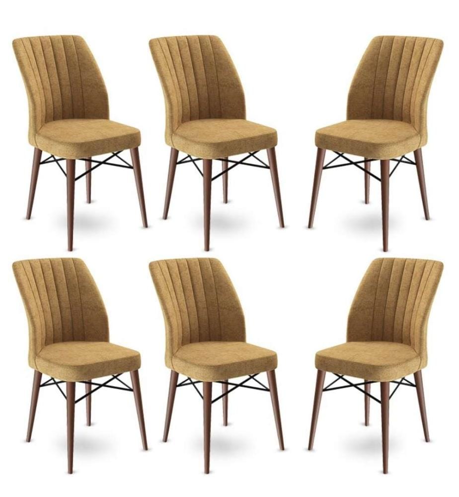 Ensemble de chaises, 6 pièces, Cappuccino, Brown, Frame : Métal, Tissu : Babyface