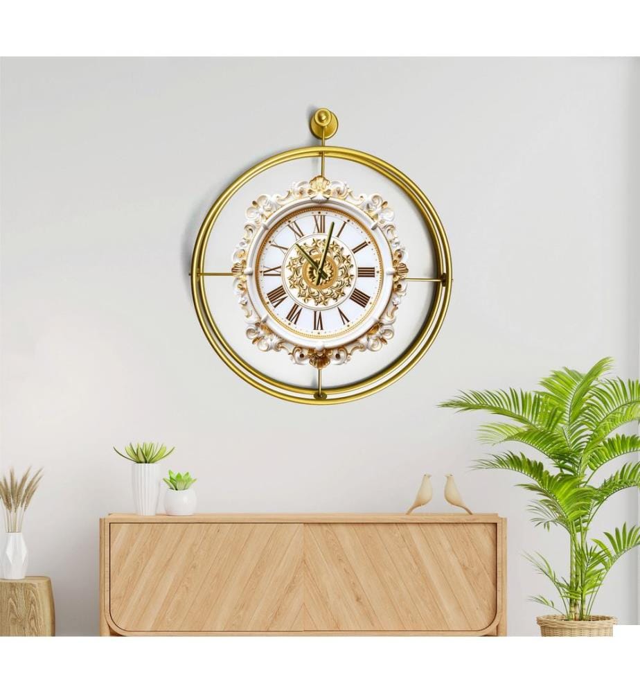 Horloge murale décorative en métal, dorée, 100 % MÉTAL