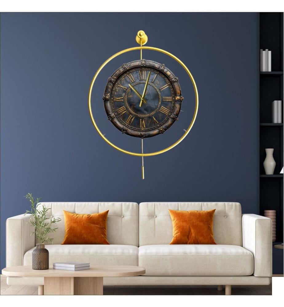 Horloge murale décorative en métal, dorée, 100 % MÉTAL