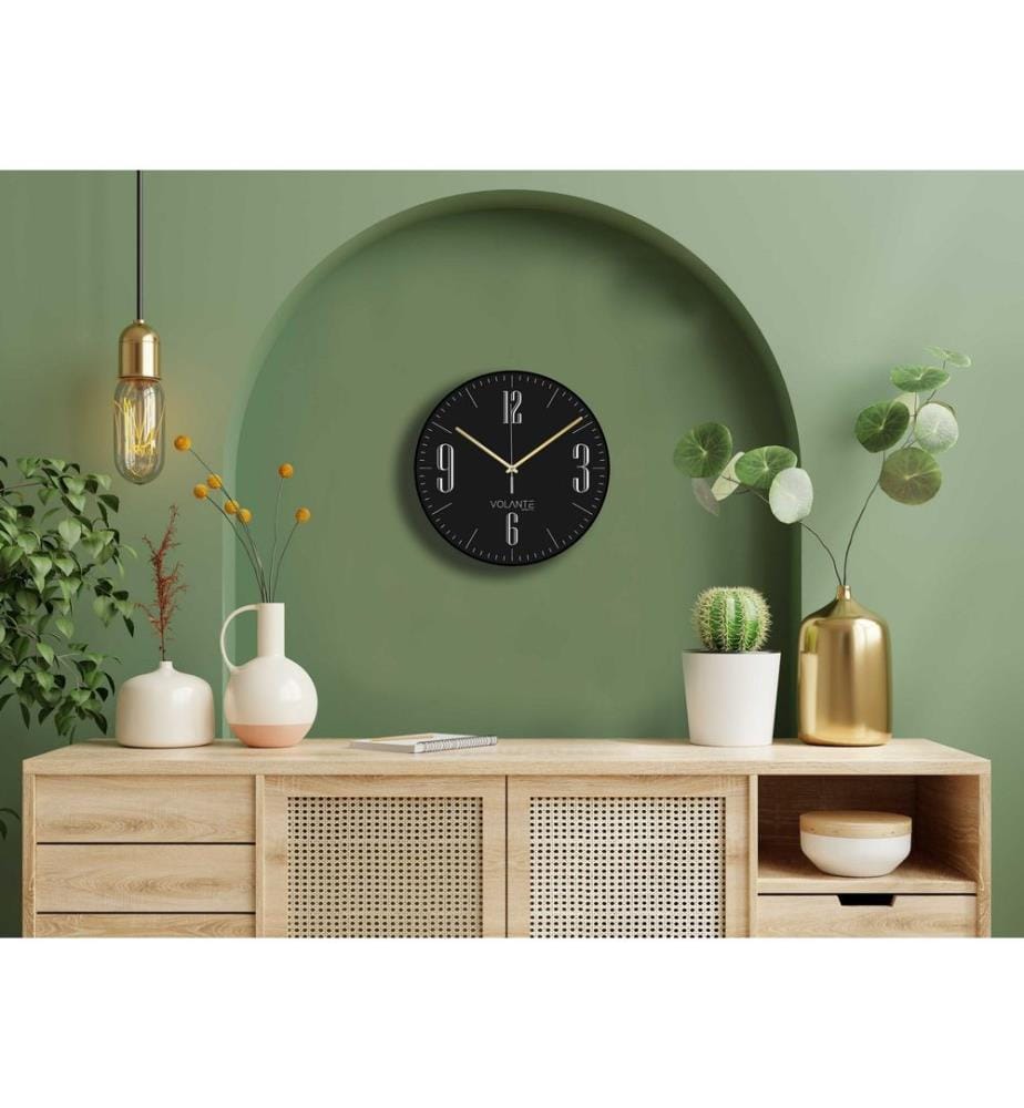 Horloge murale décorative, noire, dorée, 100 % PLASTIQUE