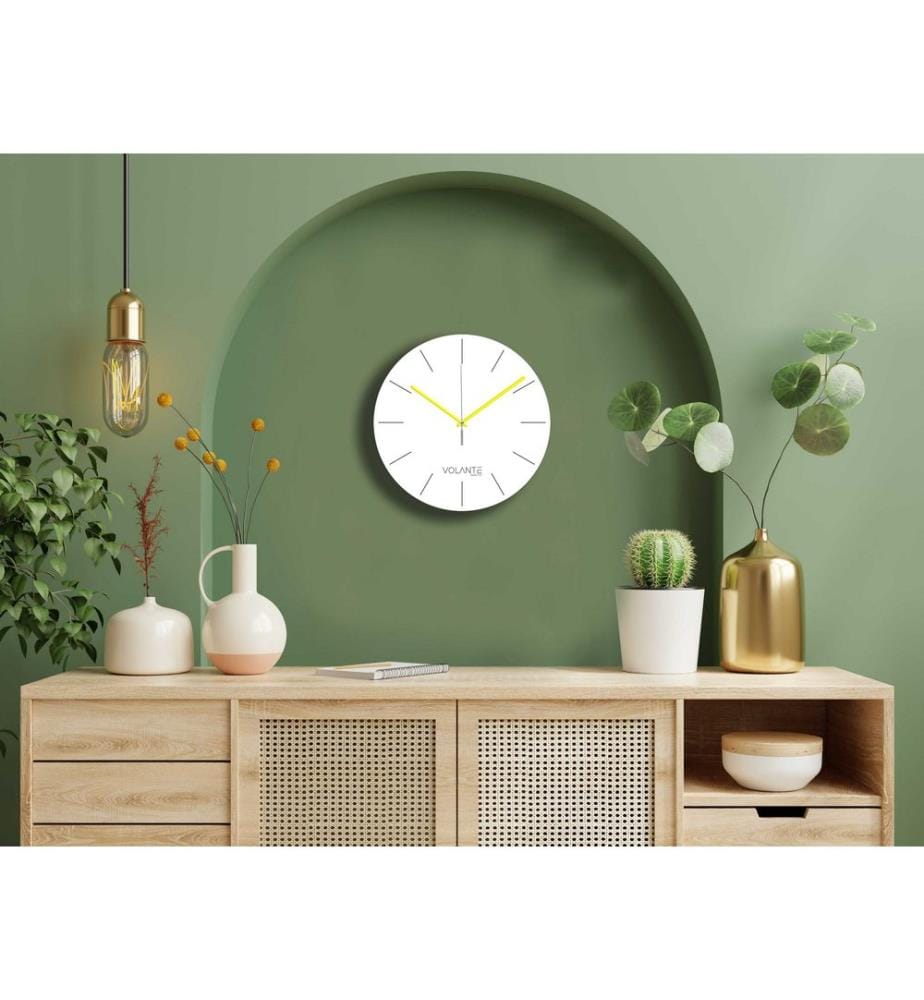 Horloge murale décorative, blanche, jaune, 100 % PLASTIQUE