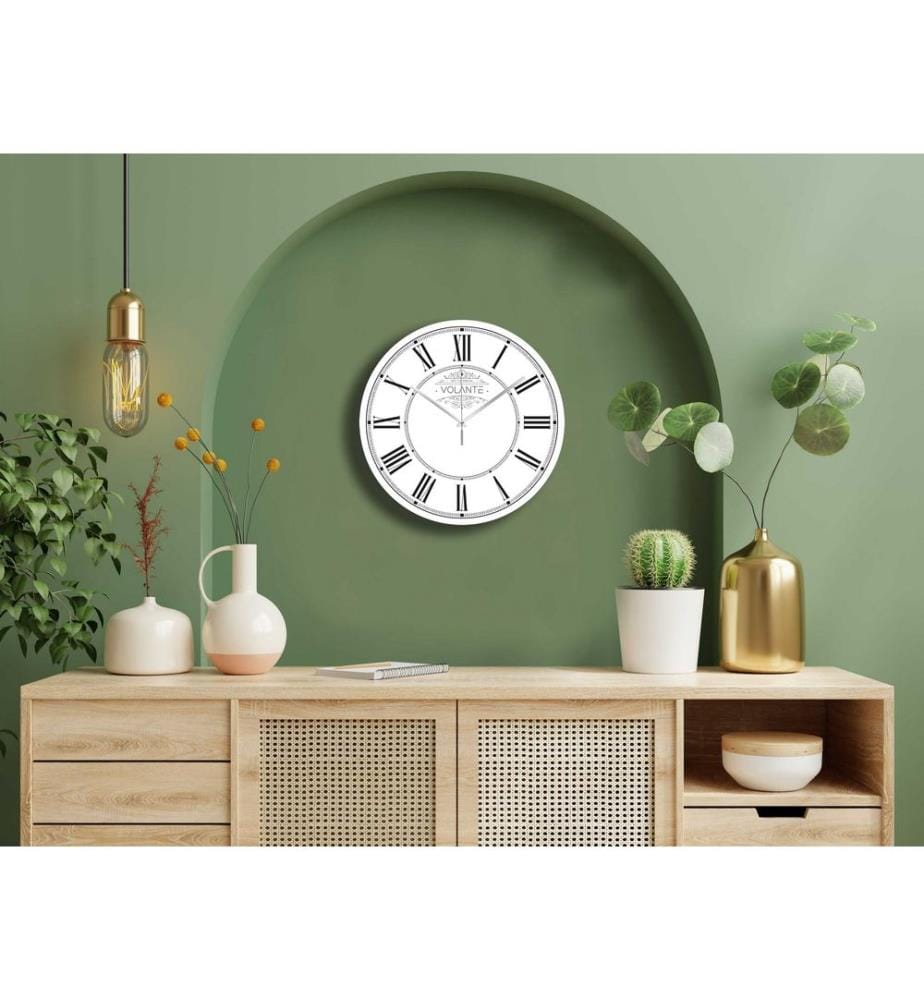 Horloge murale décorative, blanche, argentée, 100 % PLASTIQUE