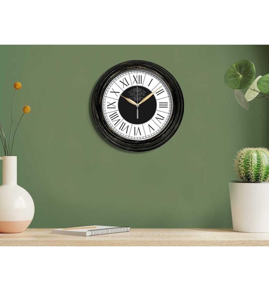 Horloge murale décorative, dorée, noire, 100 % PLASTIQUE