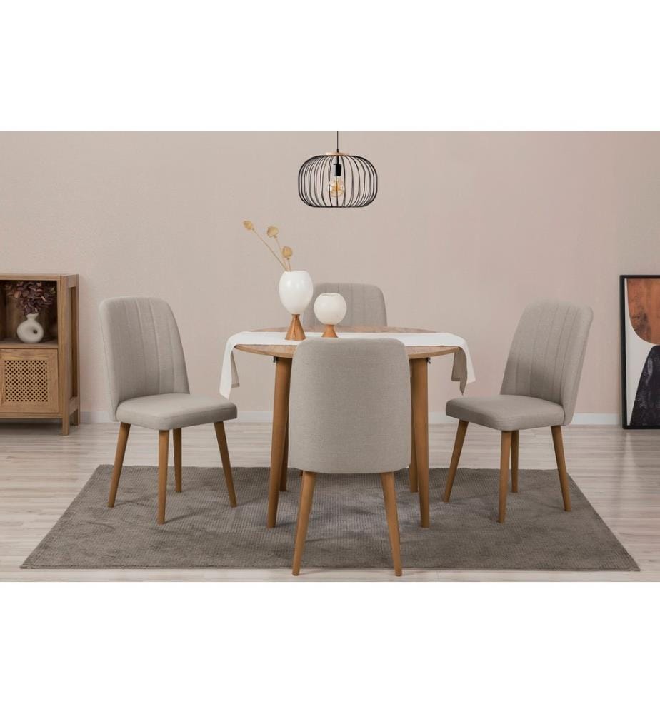 Ensemble table et chaises à rallonges, 5 pièces, pin atlantique, crème, panneau de particules mélaminé