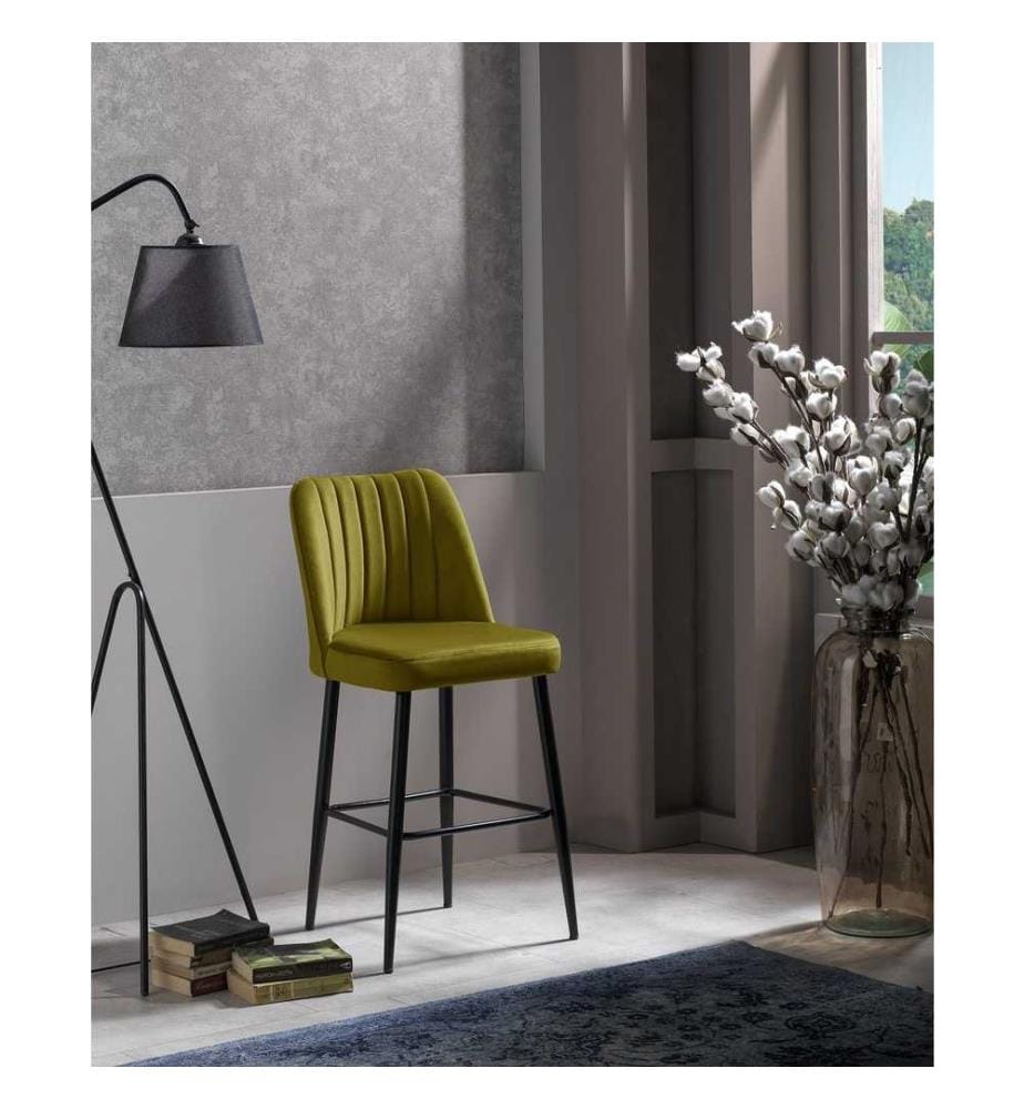 Ensemble de tabourets de bar, 4 pièces, jaune, noir, panneau de particules mélaminé, tissu : Polyester