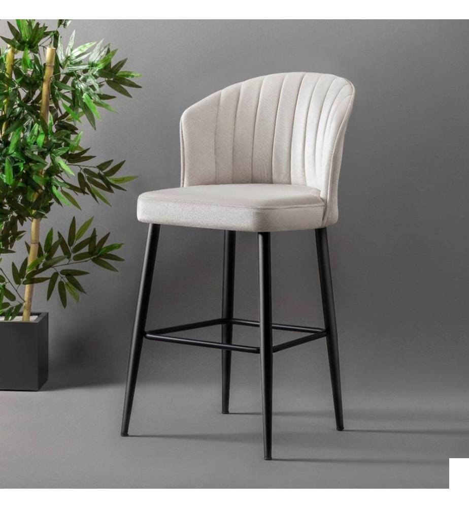Ensemble de tabourets de bar, 4 pièces, crème, noir, panneau de particules mélaminé, tissu : Polyester