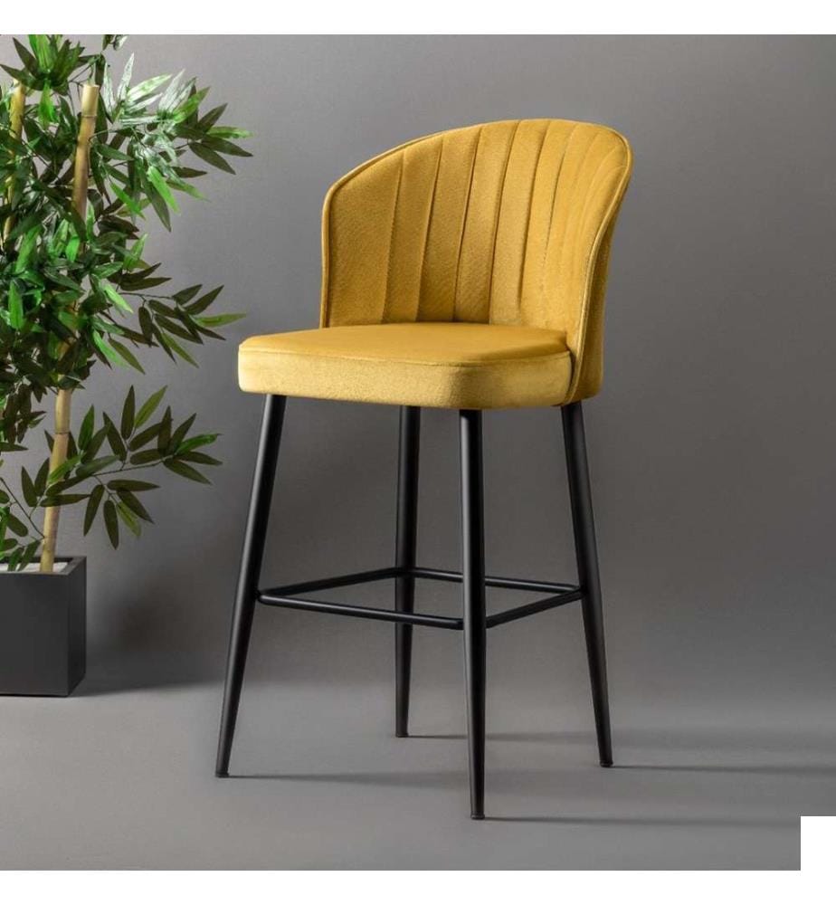 Ensemble de tabourets de bar, 4 pièces, jaune, noir, panneau de particules mélaminé, tissu : Polyester