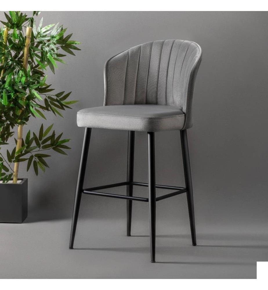 Ensemble de tabourets de bar, 2 pièces, gris, noir, panneau de particules mélaminé, tissu : Polyester