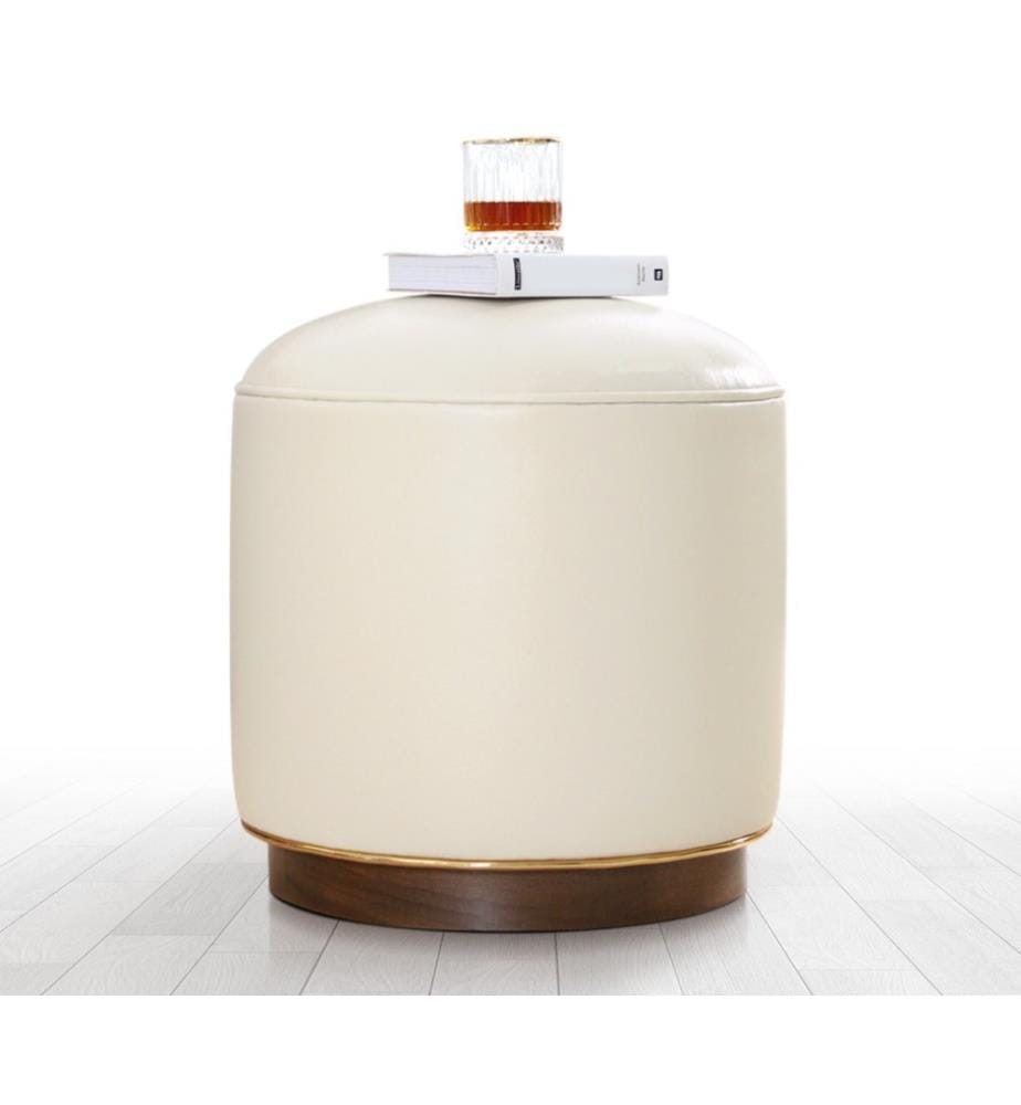 Pouf, crème, simili-cuir, dos stratifié et feutré