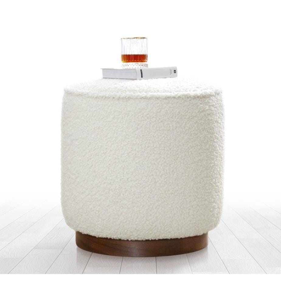 Pouf, blanc, fausse fourrure, pieds en bois