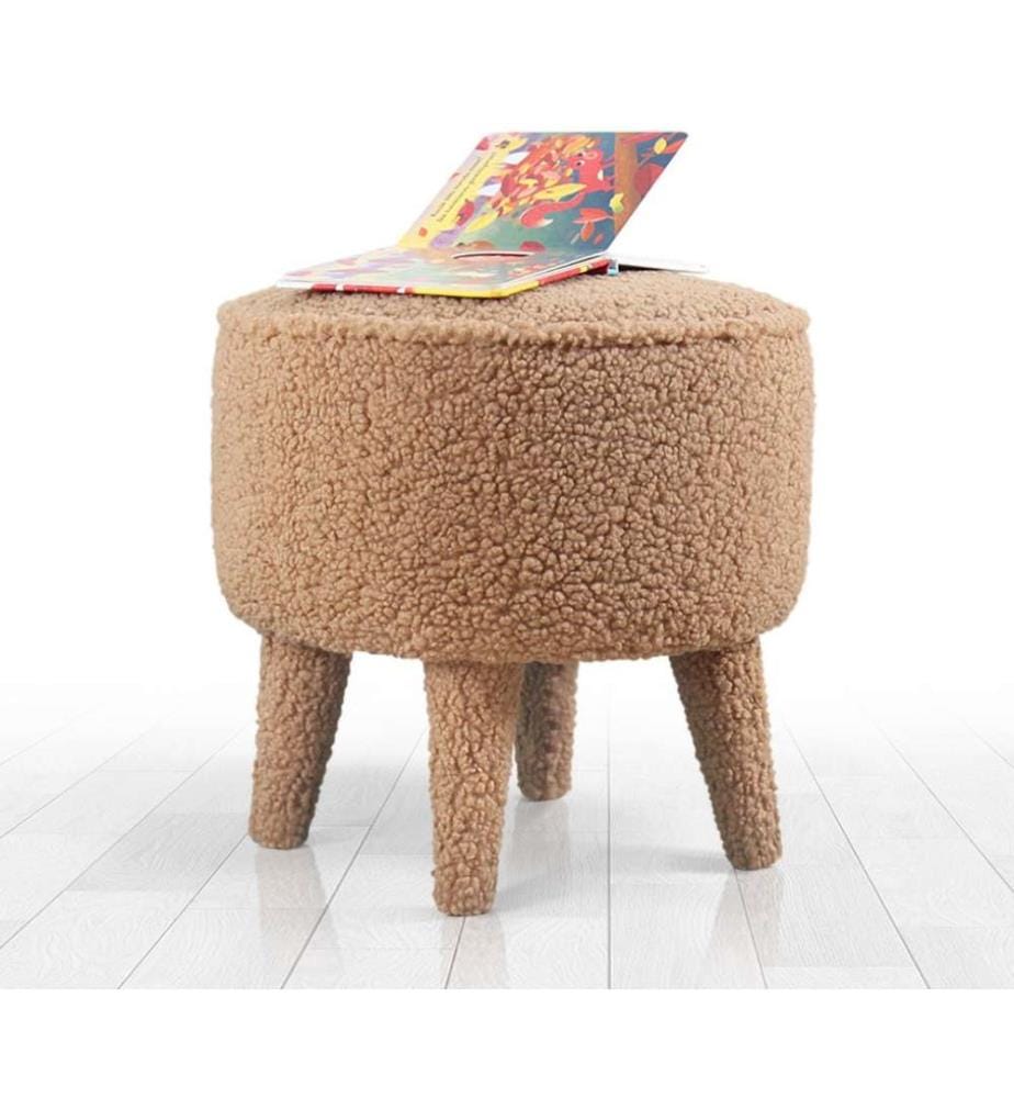 Pouf, marron, fausse fourrure, pieds en bois