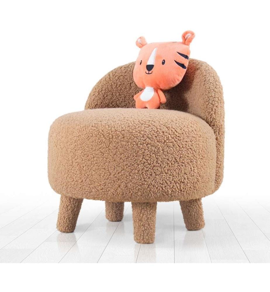 Pouf, marron, fausse fourrure, pieds en bois