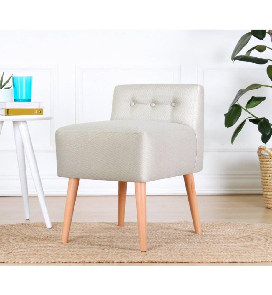 Pouf, crème, coton, pieds en bois