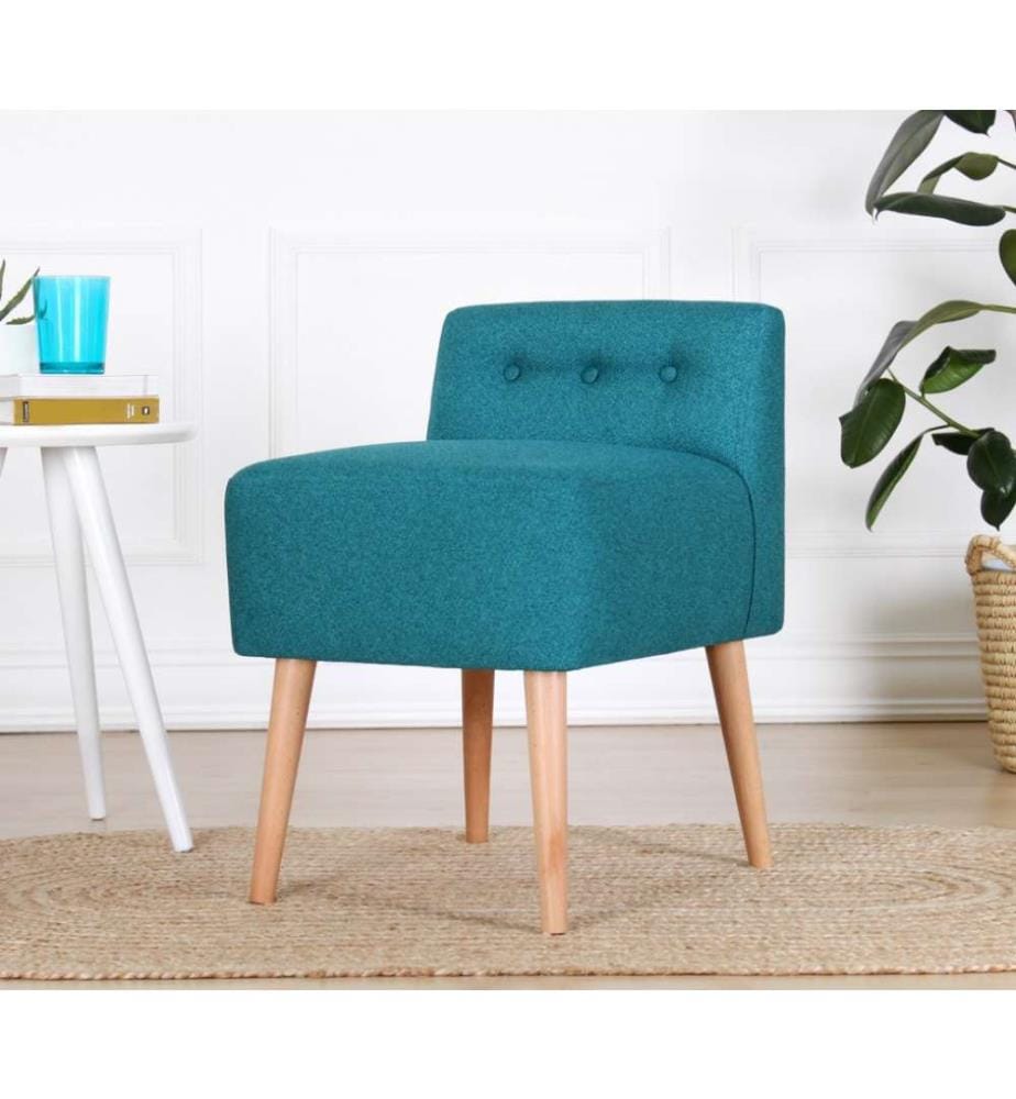 Pouf, vert pétrole, coton, pieds en bois