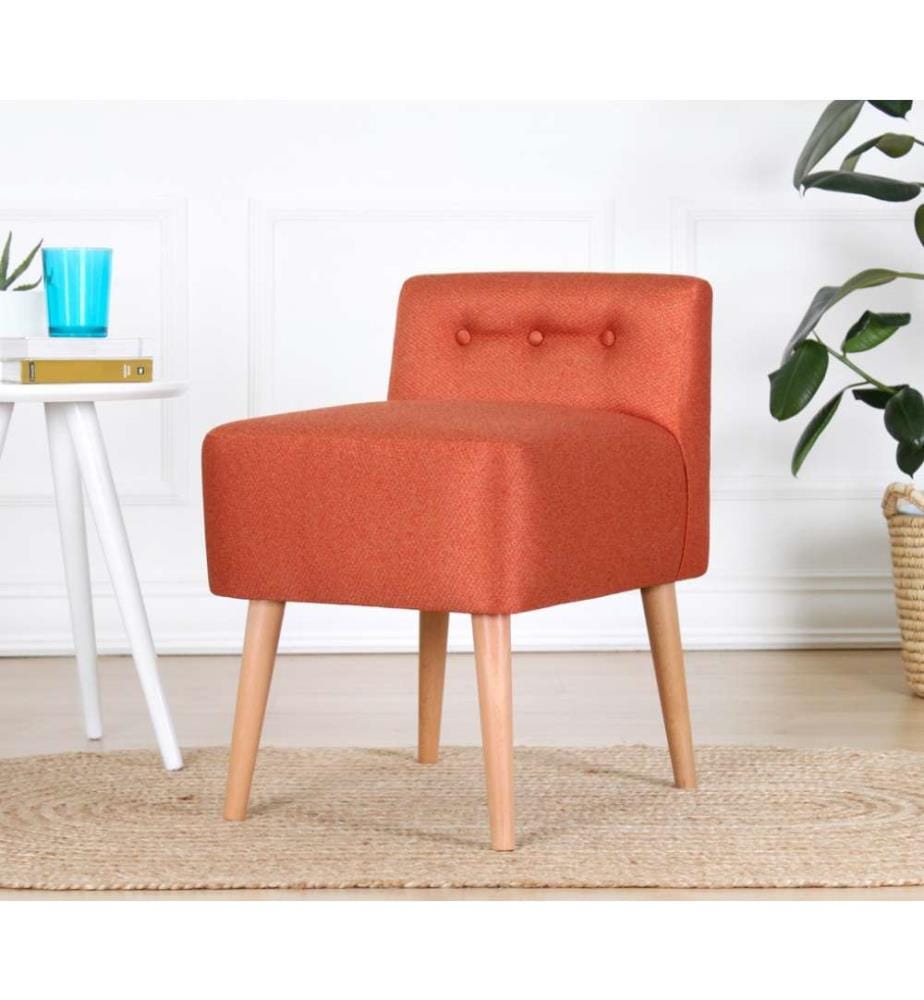 Pouf, orange, coton, pieds en bois
