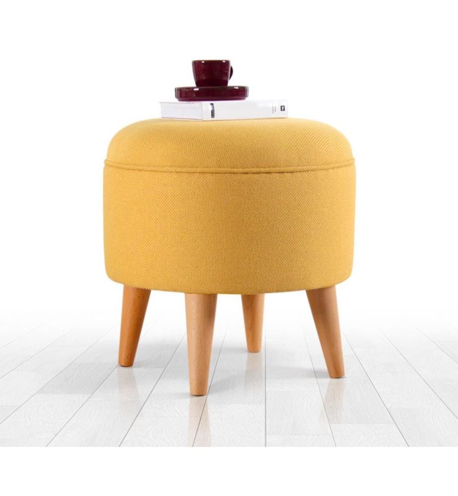 Pouf, jaune, 50% coton - 50% velours, pieds en bois