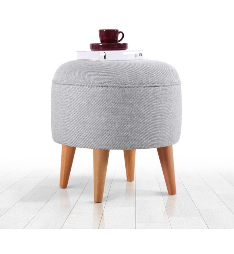 Pouf, gris, 50% coton - 50% velours, pieds en bois