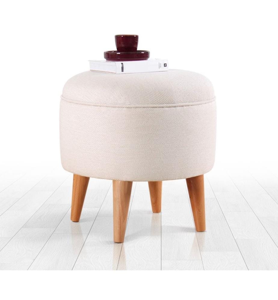 Pouf, crème, 50% coton - 50% velours, pieds en bois