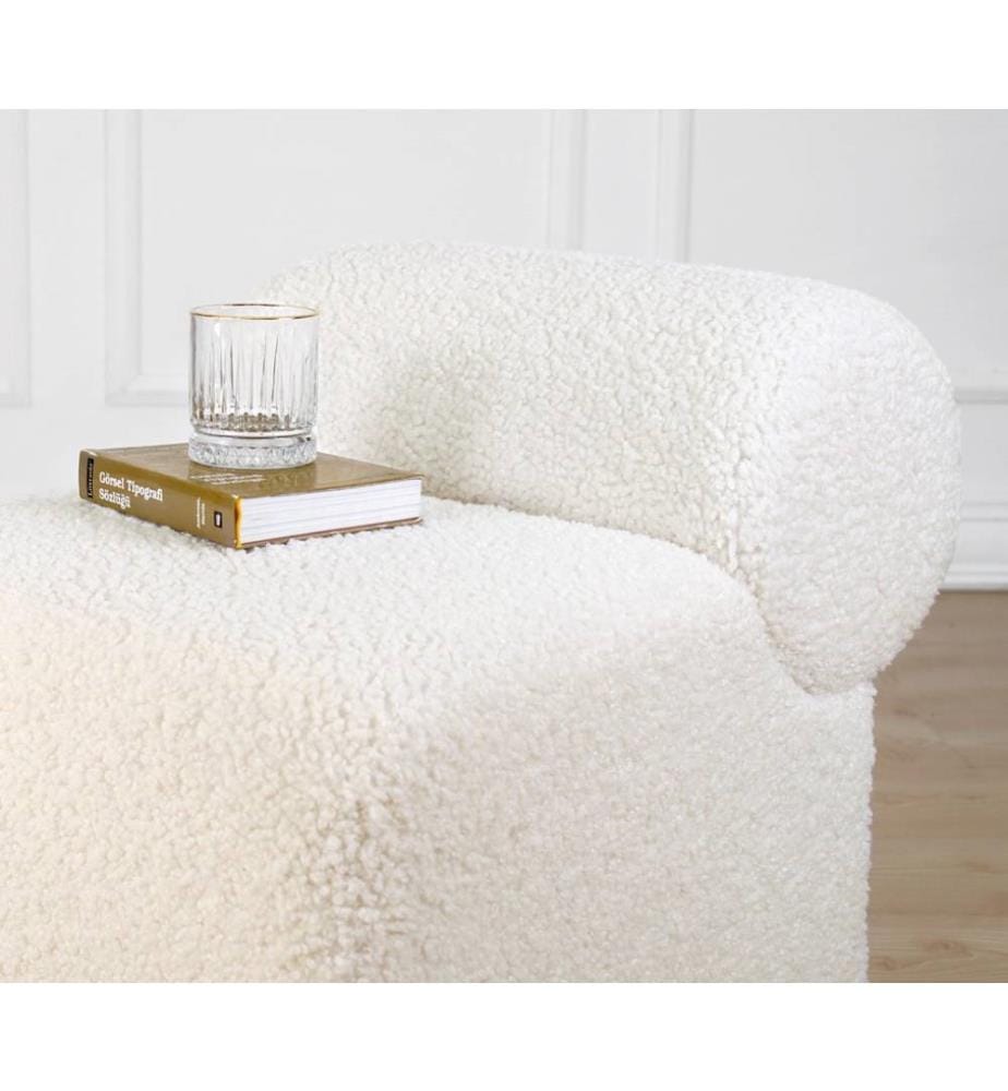 Pouf, blanc, 100% fausse fourrure
