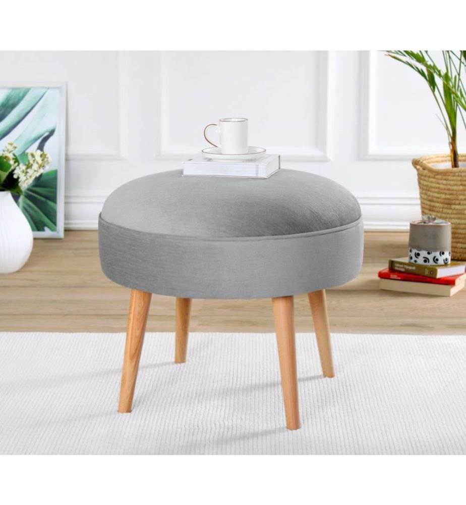 Pouf, gris, 100% bois de hêtre