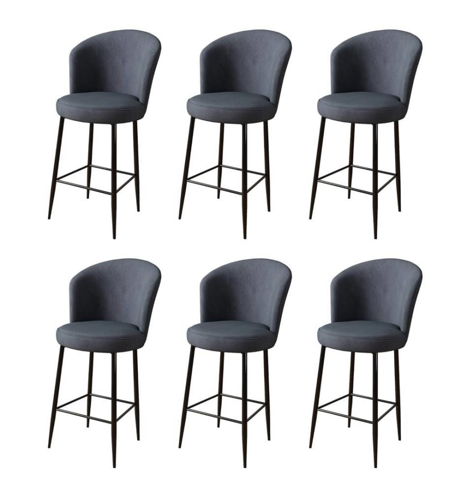 Ensemble de tabourets de bar, 6 pièces, anthracite, noir, châssis : Métal, Tissu : Babyface