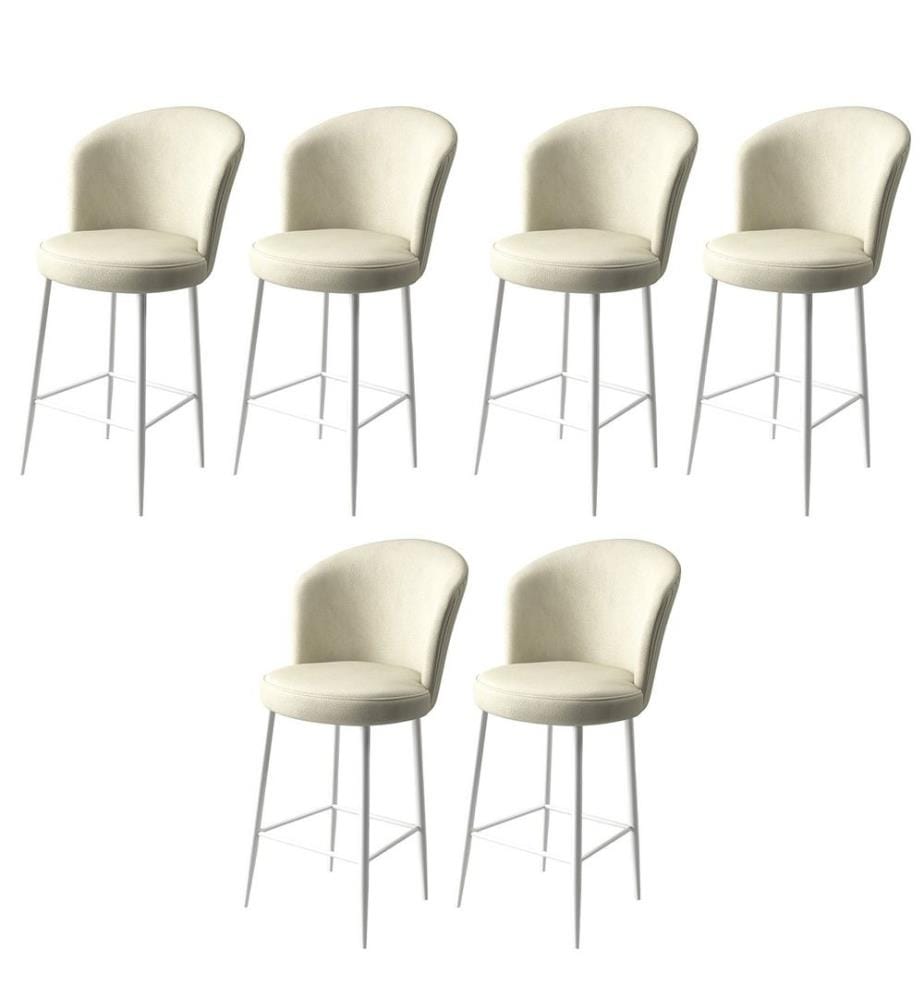 Ensemble de tabourets de bar, 6 pièces, crème, blanc, cadre : Métal, Tissu : Babyface