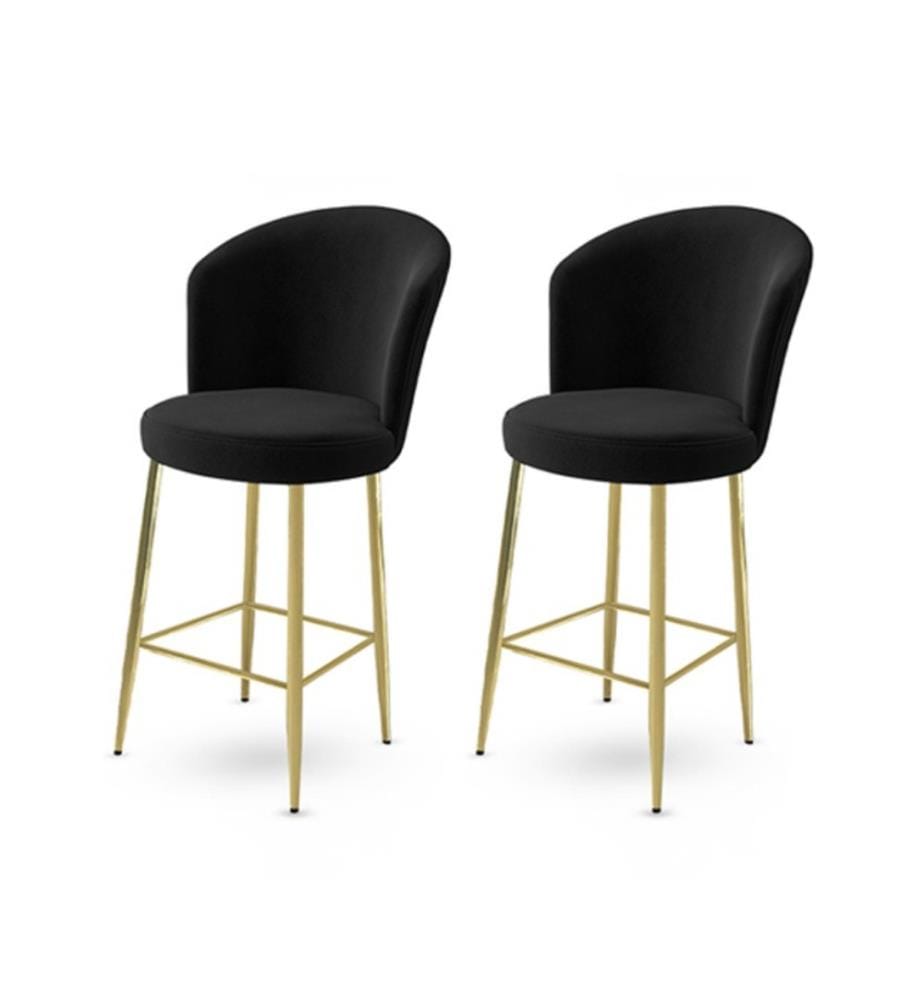 Ensemble de tabourets de bar, 2 pièces, noir, or, cadre : Métal, Tissu : Babyface