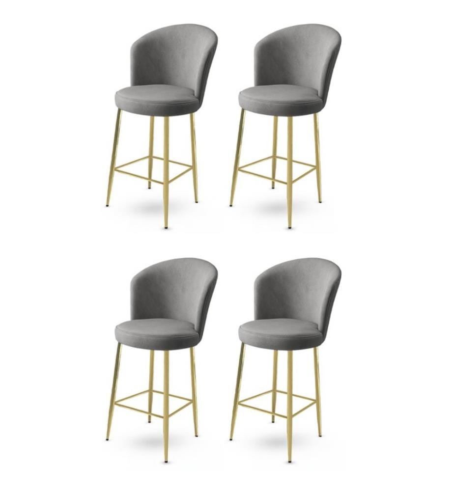 Ensemble de tabourets de bar, 4 pièces, gris, or, cadre : Métal, Tissu : Babyface