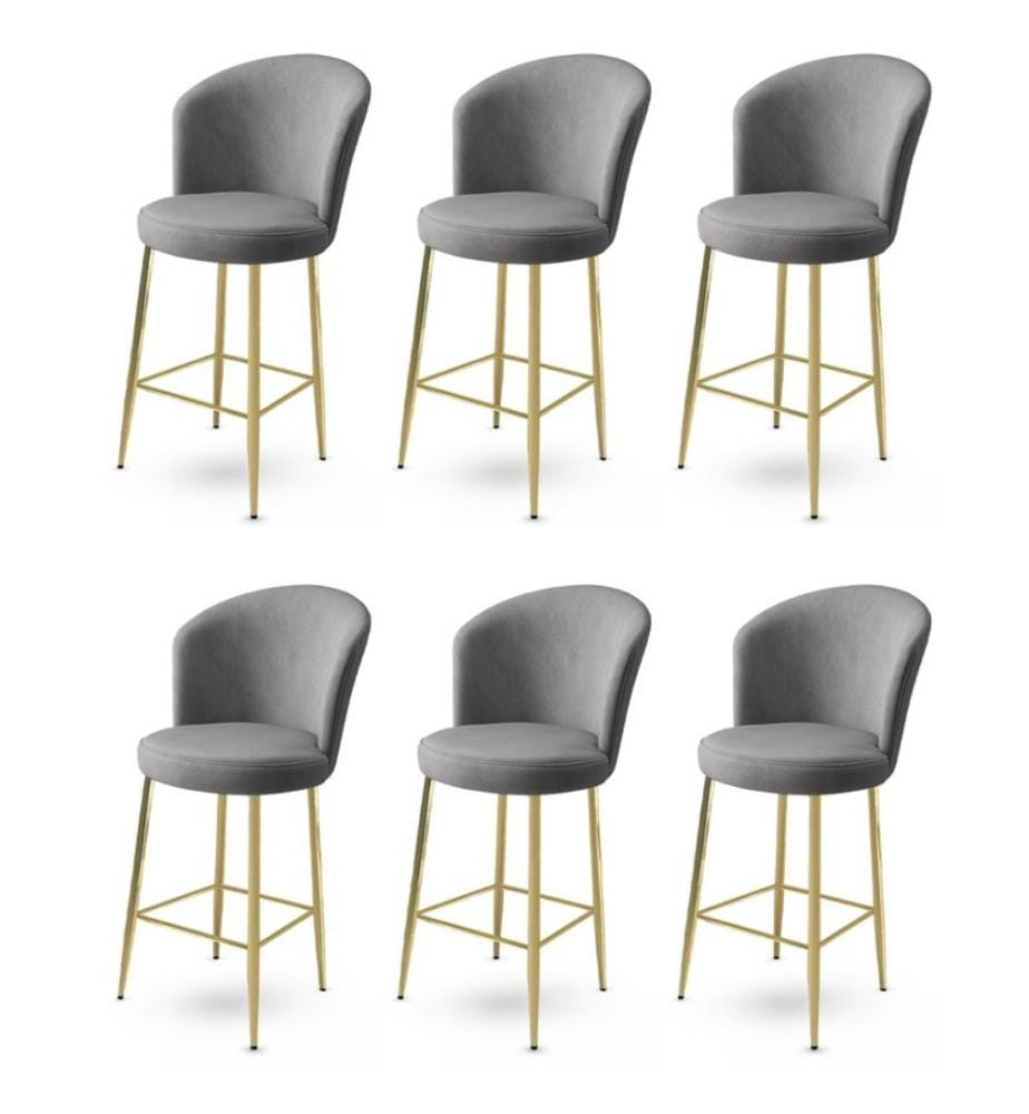 Ensemble de tabourets de bar, 6 pièces, gris, or, cadre : Métal, Tissu : Babyface