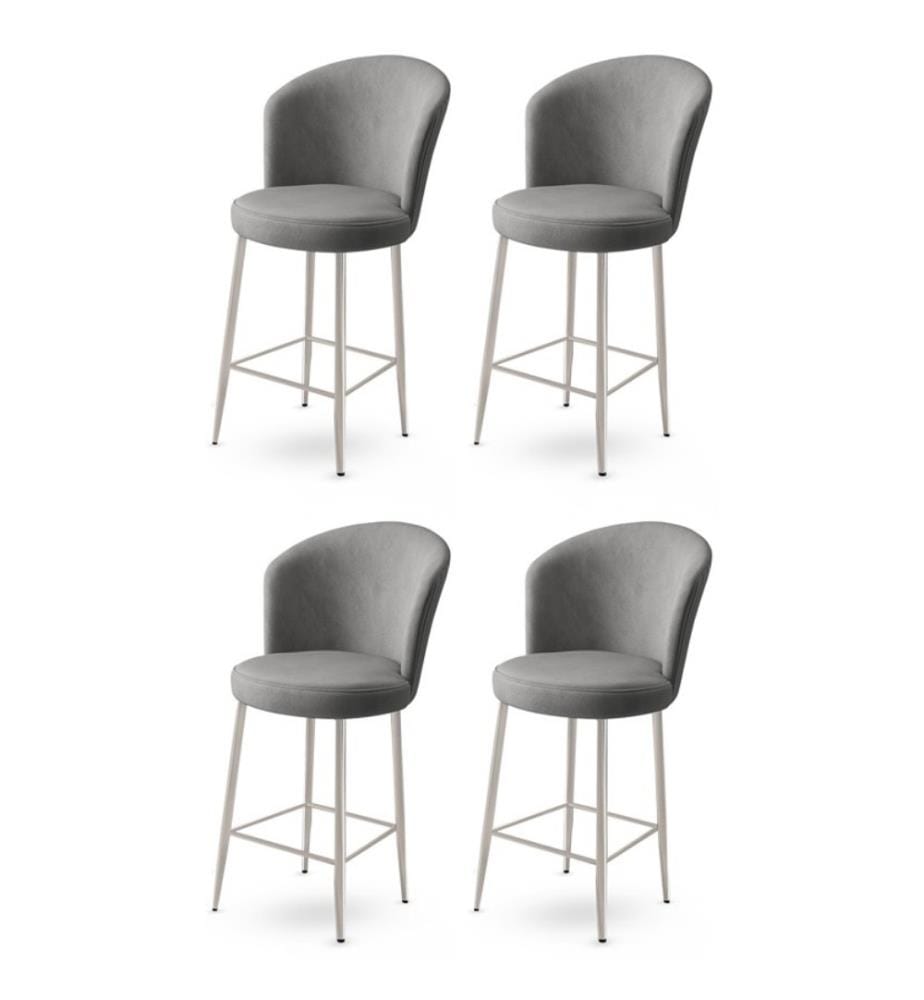 Ensemble de tabourets de bar, 4 pièces, gris, chrome, cadre : Métal, Tissu : Babyface