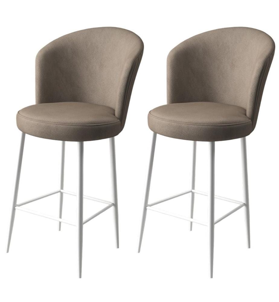 Ensemble de tabourets de bar, 2 pièces, cappuccino, blanc, châssis : Métal, Tissu : Babyface