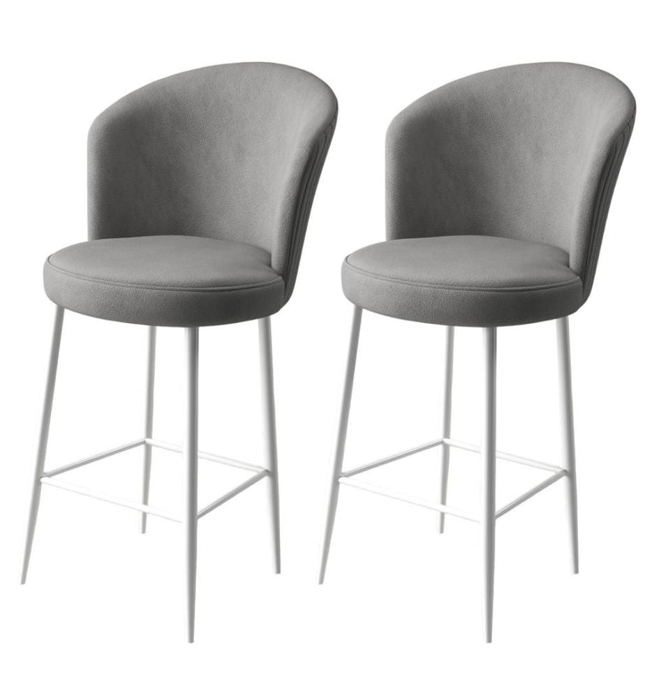 Ensemble de tabourets de bar, 2 pièces, gris, blanc, cadre : Métal, Tissu : Babyface