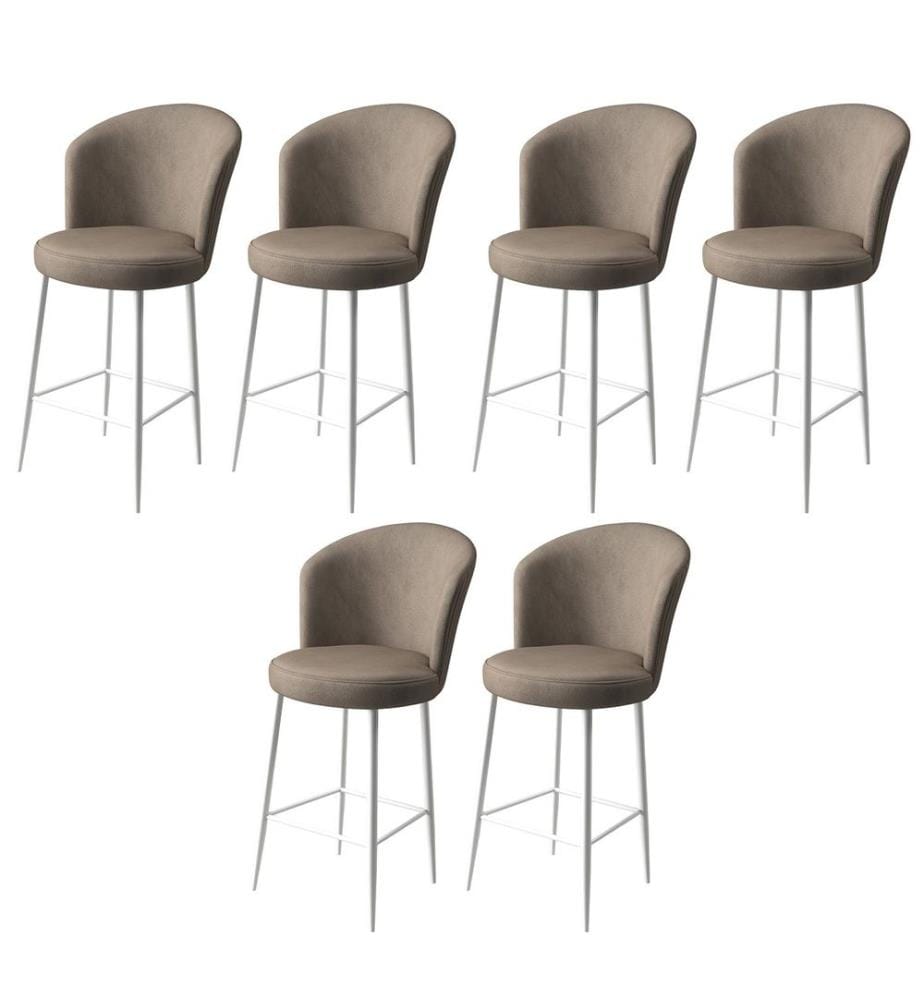 Ensemble de tabourets de bar, 6 pièces, cappuccino, blanc, châssis : Métal, Tissu : Babyface