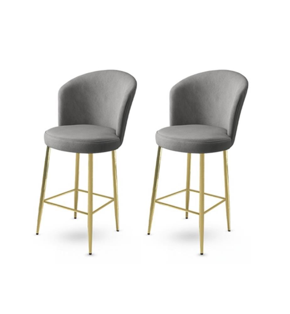 Ensemble de tabourets de bar, 2 pièces, gris, or, cadre : Métal, Tissu : Babyface