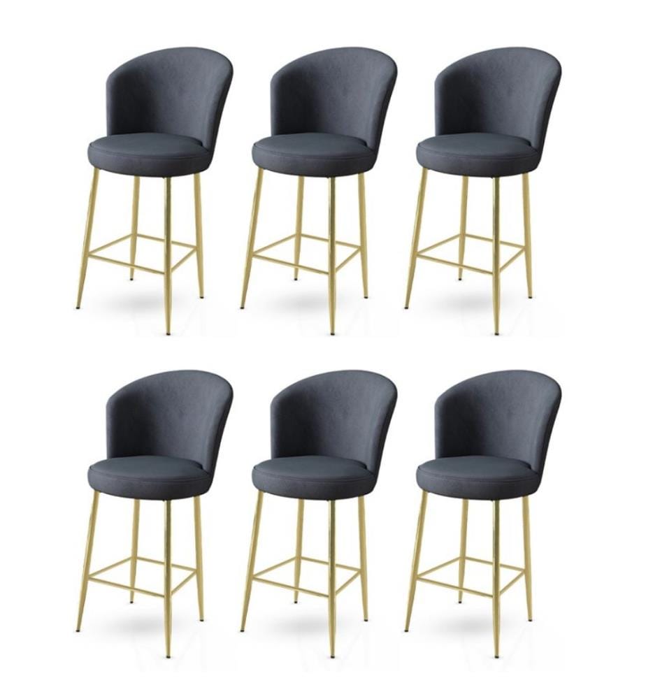 Ensemble de tabourets de bar, 6 pièces, anthracite, or, châssis : Métal, Tissu : Babyface