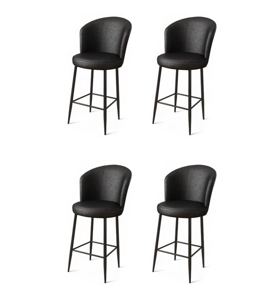 Ensemble de tabourets de bar, 4 pièces, noir, cadre : Métal, Tissu : Faux cuir