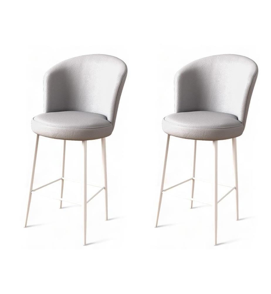 Ensemble de tabourets de bar, 2 pièces, gris, blanc, cadre : Métal, Tissu : Faux cuir