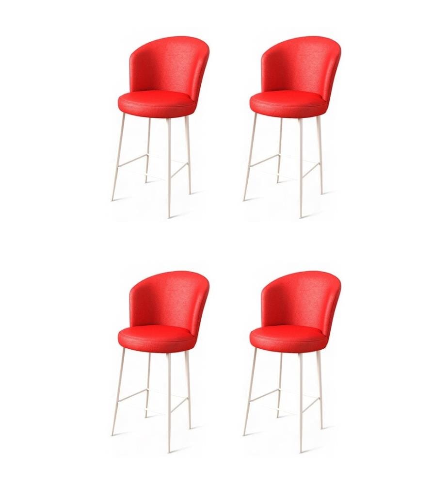 Ensemble de tabourets de bar, 4 pièces, rouge, blanc, cadre : Métal, Tissu : Faux cuir