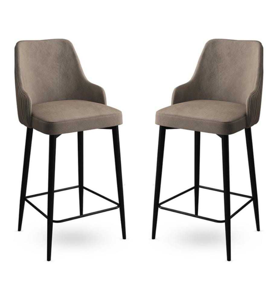 Ensemble de tabourets de bar, 2 pièces, cappuccino, noir, châssis : Métal, Tissu : Babyface