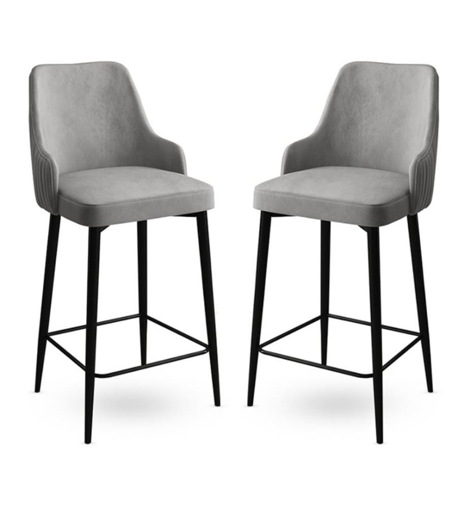 Ensemble de tabourets de bar, 2 pièces, gris, noir, cadre : Métal, Tissu : Babyface