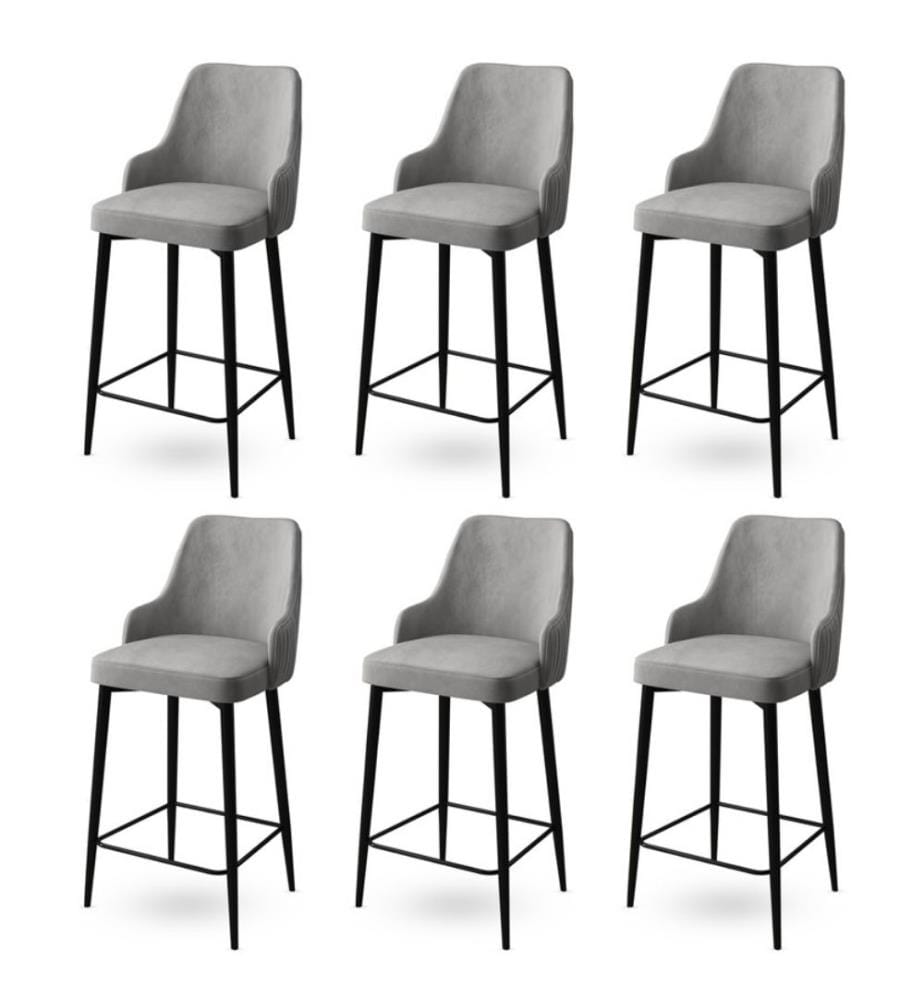 Ensemble de tabourets de bar, 6 pièces, gris, noir, cadre : Métal, Tissu : Babyface