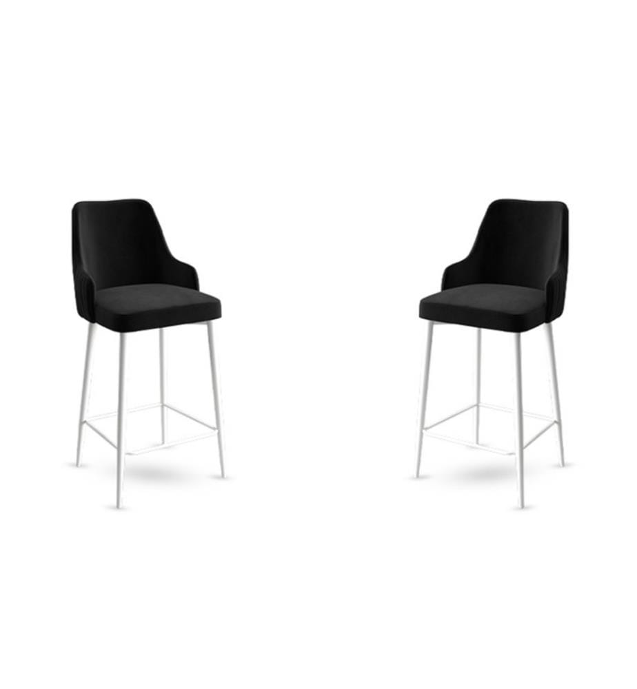 Ensemble de tabourets de bar, 2 pièces, noir, blanc, cadre : Métal, Tissu : Babyface
