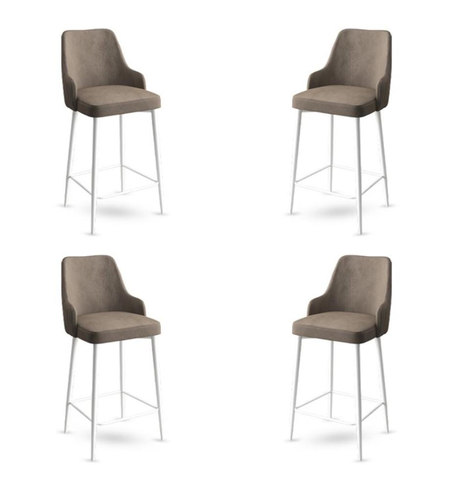 Ensemble de tabourets de bar, 4 pièces, cappuccino, blanc, châssis : Métal, Tissu : Babyface