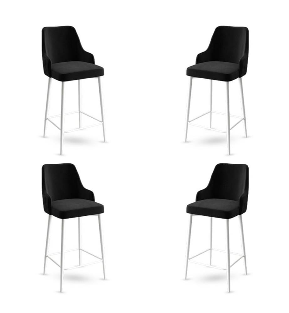 Ensemble de tabourets de bar, 4 pièces, noir, blanc, cadre : Métal, Tissu : Babyface