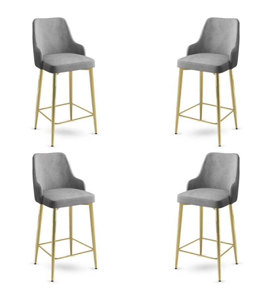 Ensemble de tabourets de bar, 4 pièces, gris, or, cadre : Métal, Tissu : Babyface