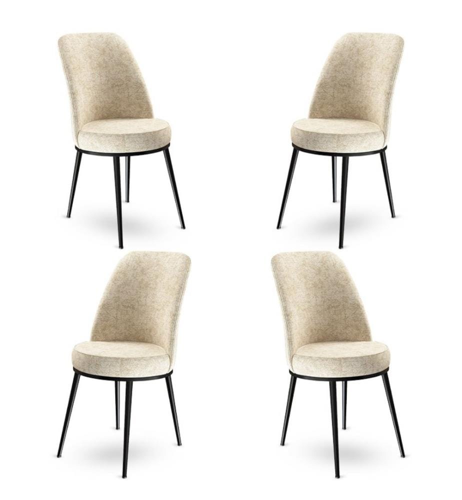 Ensemble de tabourets de bar, 4 pièces, crème, noir, cadre : Métal, Tissu : Babyface