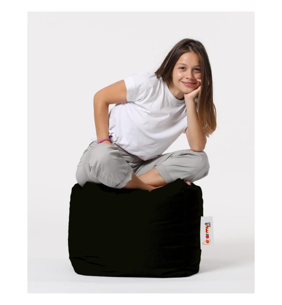 Pouf de jardin, noir, polystyrène recyclé haute densité, tissu polyester